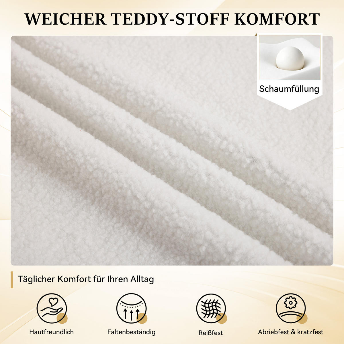 DREHSTUHL DE-40962 mit goldenen Beinen und Teddy-Stoff Weiß - Weiß, Metall (58/86/58cm) - ComfortXL