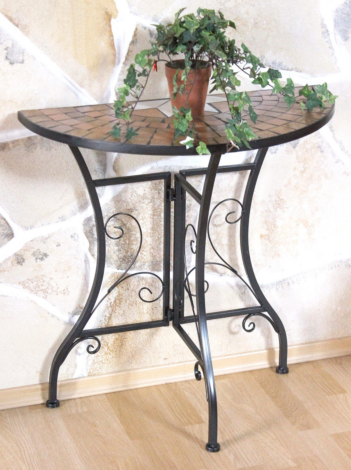 WANDTISCH Halbrund Metall Mosaik 70 cm 120041 - Schwarz, Metall (35/70/72cm) - DanDiBo