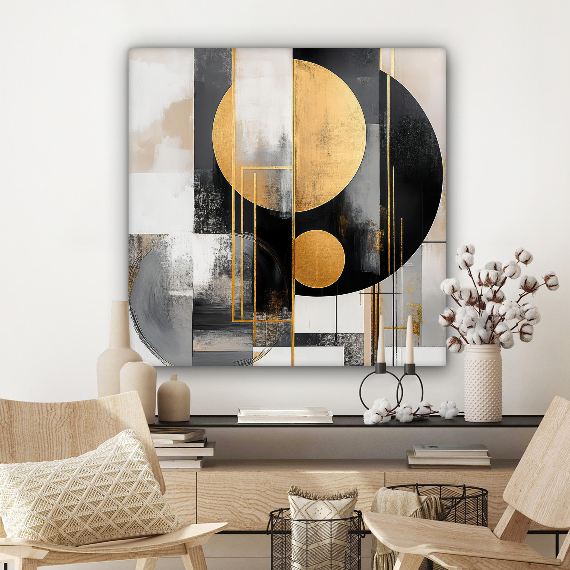 LEINWANDBILD Abstrakt - Gold - Silber - Formen - Ästhetisch - Modern 90x90 cm - Goldfarben, Textil (90/90cm) - MuchoWow