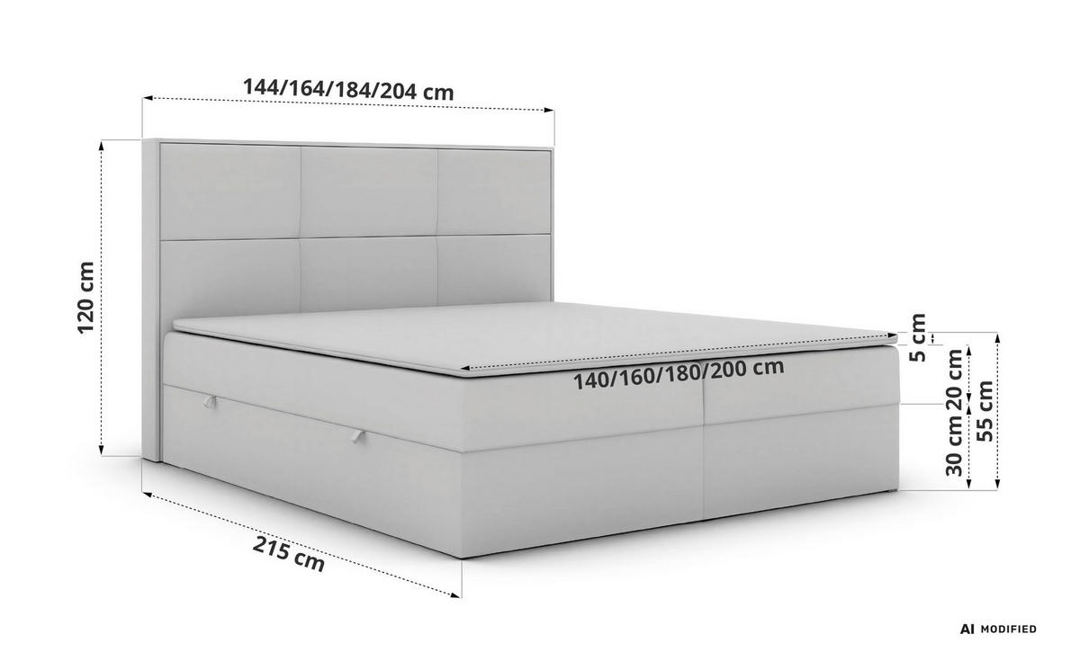 KONTINENTÁLNÍ POSTEL DELNOR 160/200 - Světle šedá Samet - Topper Visco - H3 - černá/světle šedá, textil/plast (160/200cm) - MKS