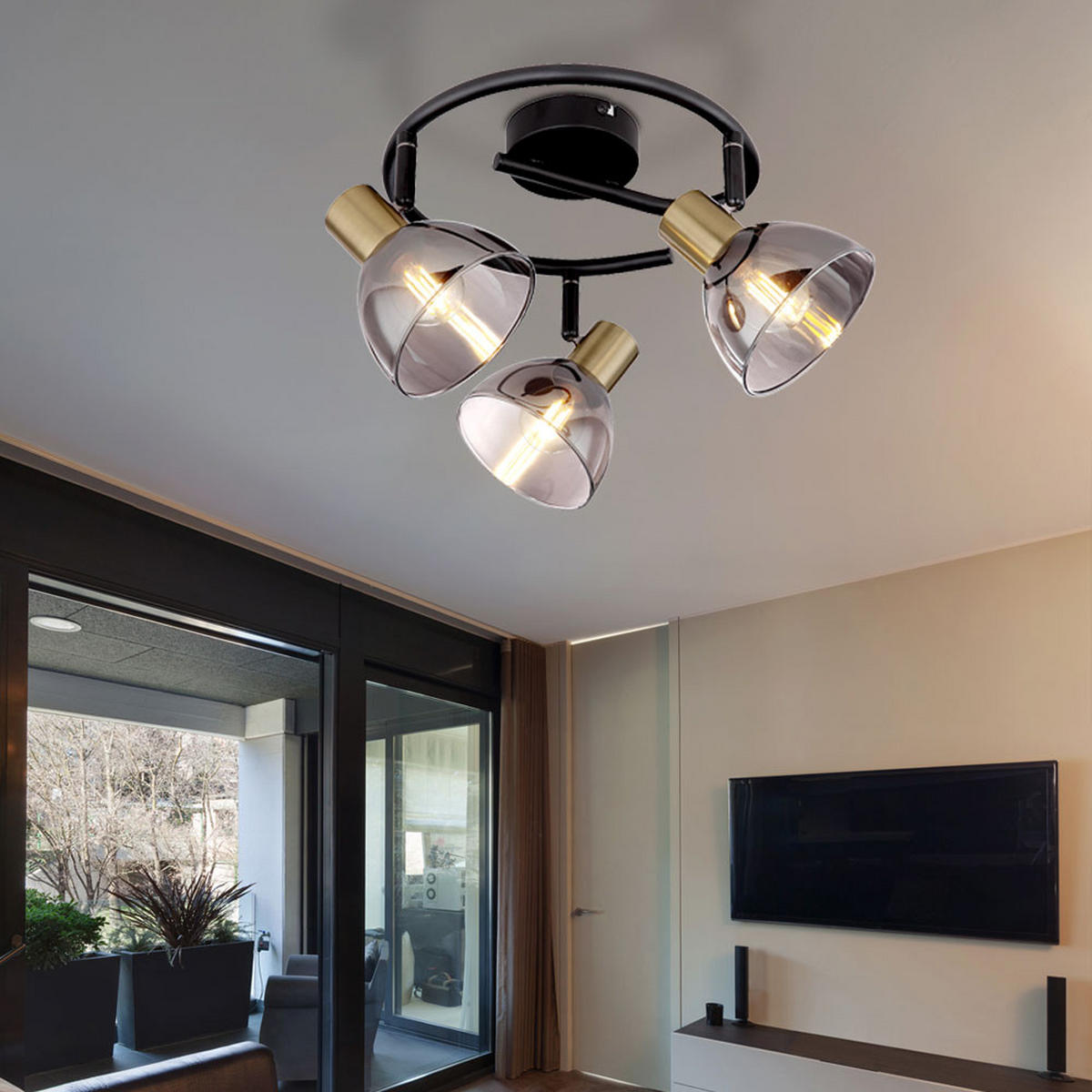 LED DECKENLEUCHTE Metall Schwarz matt mit Glas - Schwarz, Glas (25/25/17.5cm) - Globo Lighting