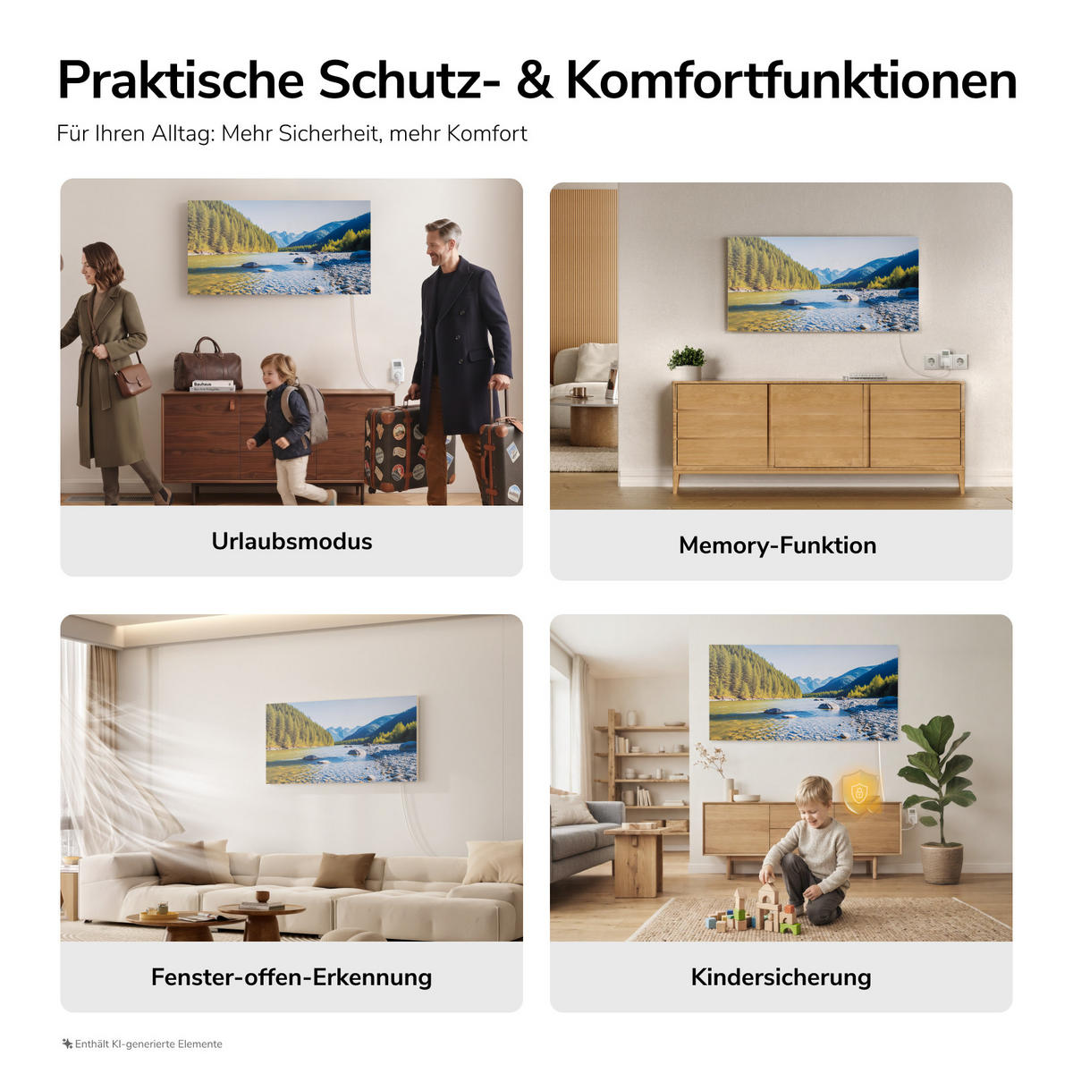 WANDKONVEKTOR Elektrisch mit modernem Landschaftsmotiv, WLAN App Steuerung, Thermostat, 119,5/59,5/1,8 cm - Weiß, Kunststoff/Metall (119.5/59.5/1.8cm) - EMKE