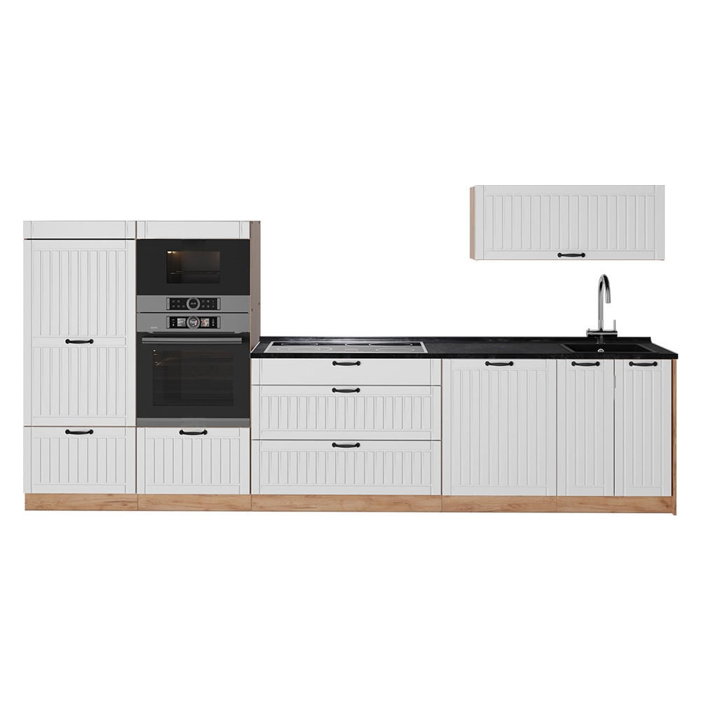 KÜCHENZEILE Fame-Line, Weiß Landhaus/Goldkraft Eiche, 340 cm, AP Anthrazit - Eichefarben/Weiß, Holzwerkstoff (340/153.6/60cm) - Vicco