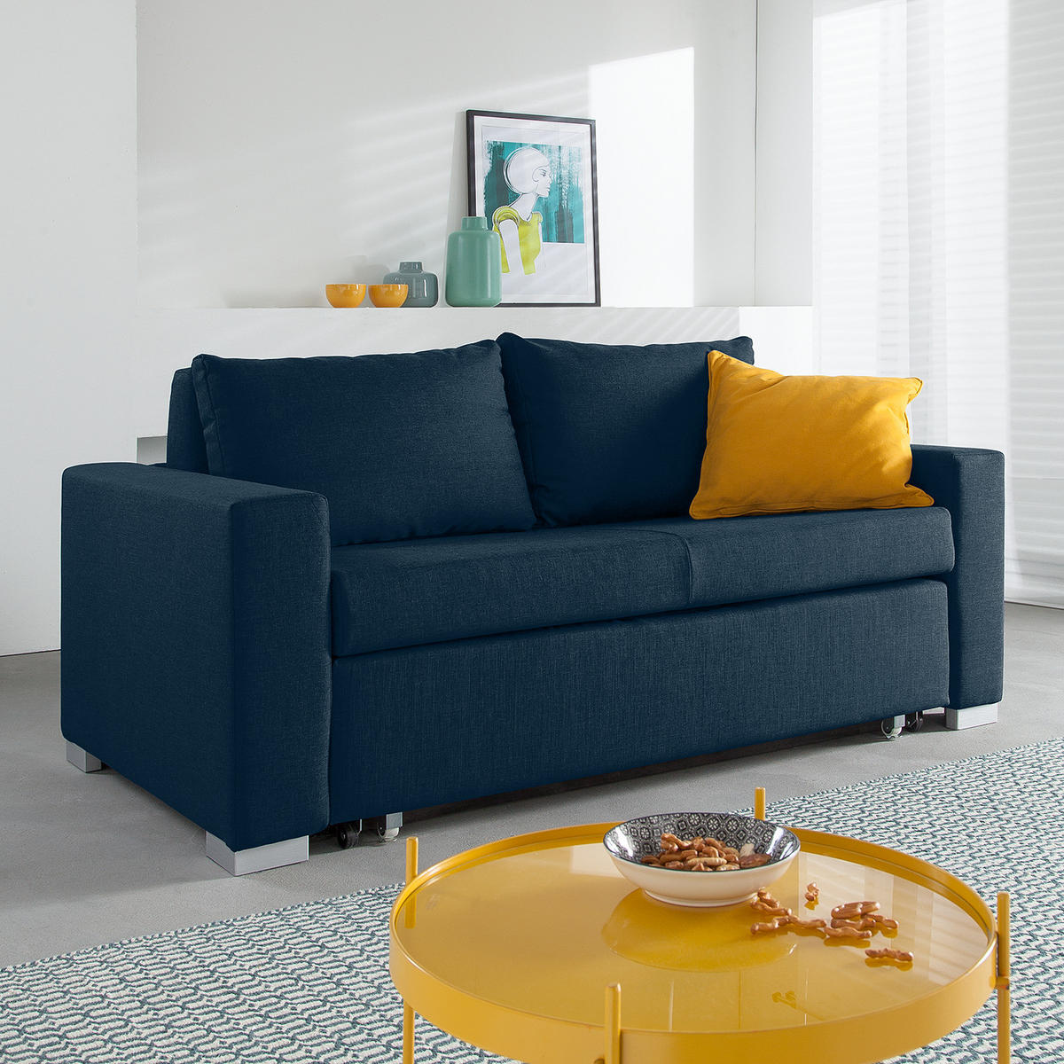 SCHLAFSOFA - Blau/Silberfarben, Textil (173/90/90cm) - home24