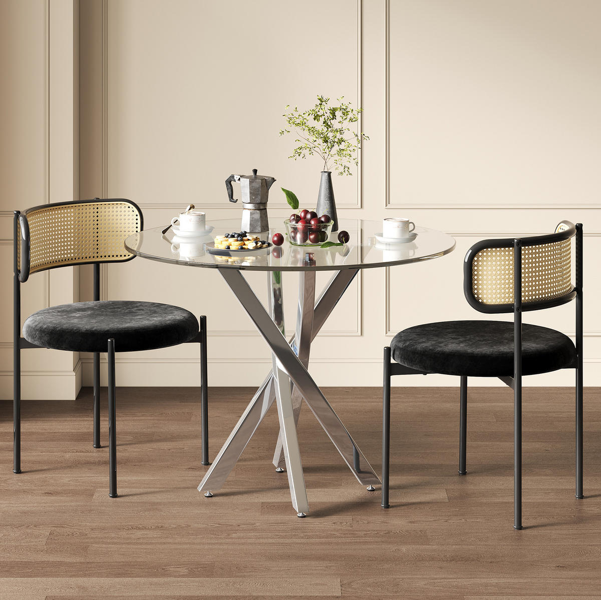 ESSTISCH 80/80/75 cm aus Glas in Silber mit Kreuzgestell - Silberfarben, Glas (80/80/75cm) - Flora Grace