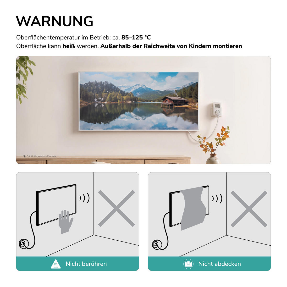 WANDKONVEKTOR Elektrisch mit modernem Landschaftsmotiv, WLAN App Steuerung, Thermostat, 119,5/59,5 cm - Weiß, Kunststoff/Metall (59.5/119.5/2cm) - EMKE