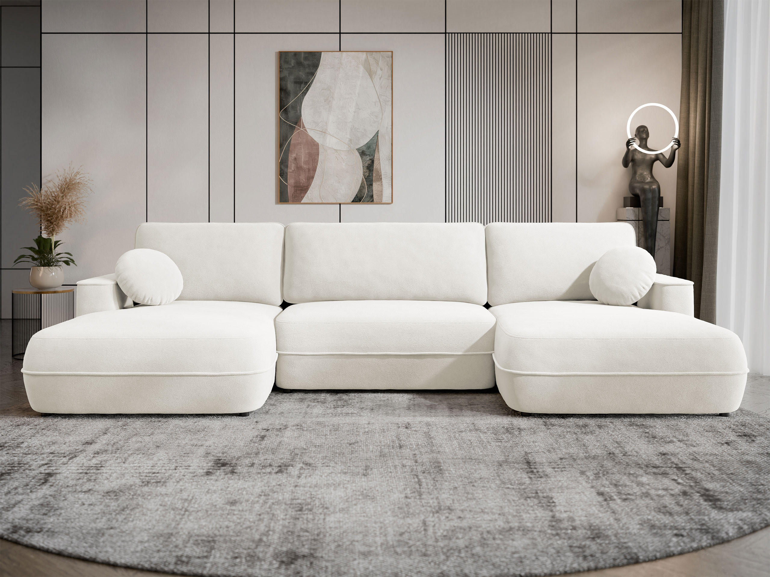 WOHNLANDSCHAFT Fuego U - Hellbraun/Schwarz, Holz/Kunststoff (364/87/168cm) - MIRJAN24
