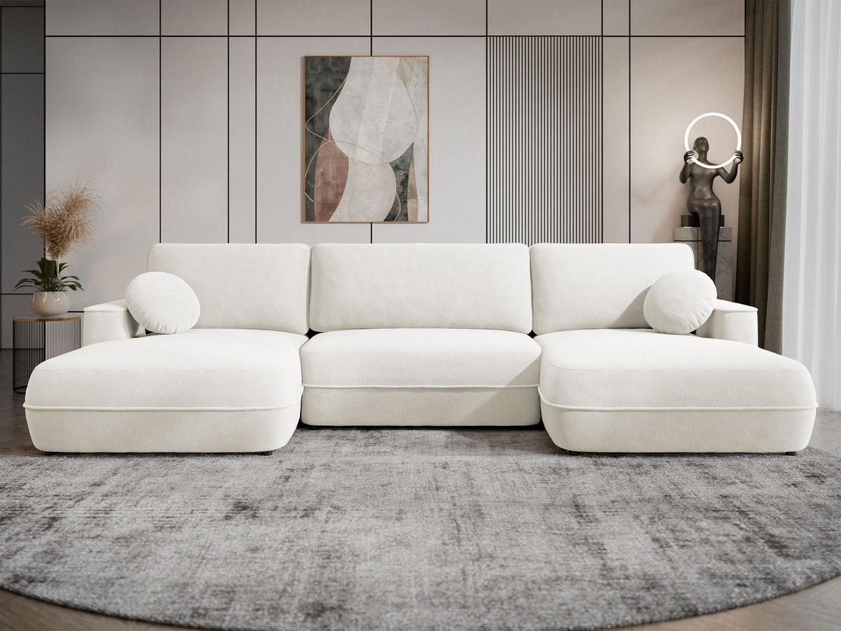 WOHNLANDSCHAFT Fuego U - Hellbraun/Schwarz, Holz/Kunststoff (364/87/168cm) - MIRJAN24