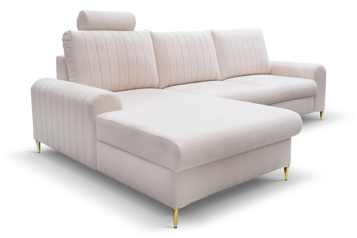 ECKSOFA VERONA L-S Creme Geflochtener Stoff mit Schlaffunktion - Creme, Holz (251/164cm) - MASSENO