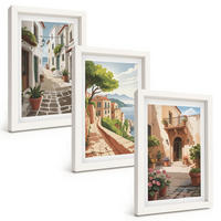 BILDER SET 3er Set - 20x30 cm Weißer Rahmen - Straßen, Häuser, Pflanzen, Töpfe - Weiß, Kunststoff (20/30cm) - TULUP