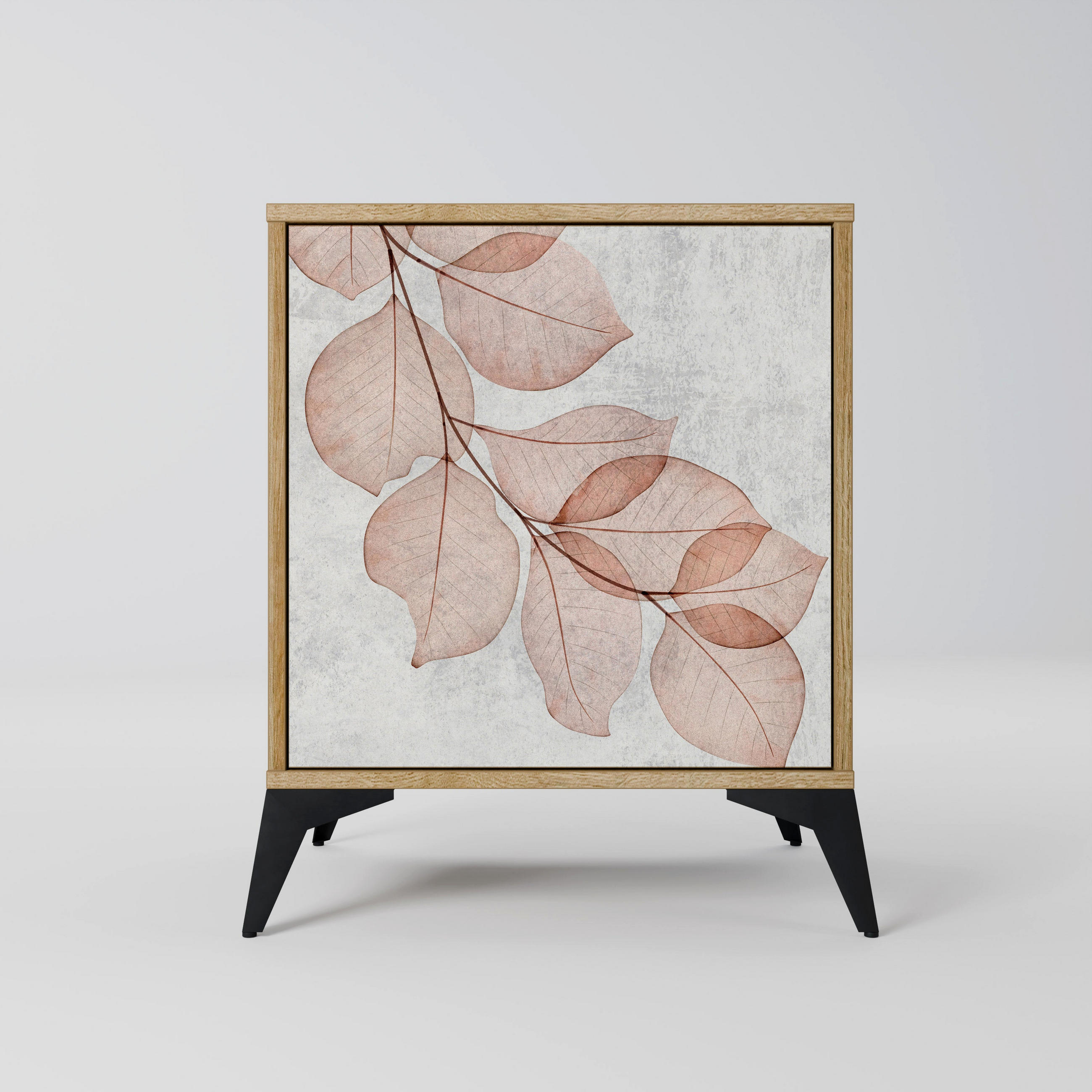 SIDEBOARD AUTUMN FRAGILITY, Eichefarben, 57,5x42x70,5 cm, Schwarze Metall-Sternfüße - Eichefarben/Multicolor, Holzwerkstoff/Metall (57.5/70.5/42cm) - SpaceRebels