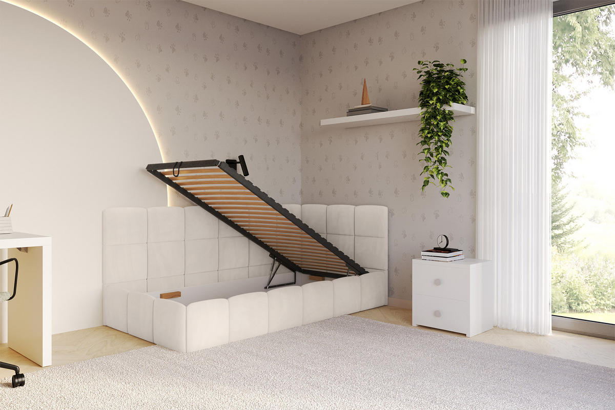 EINZELBETT Jugendbett mit Bettkasten Links, mit Matratze - LIVY 100x200 Beige - Beige, Holzwerkstoff/Textil (100/200cm) - ALTDECOR