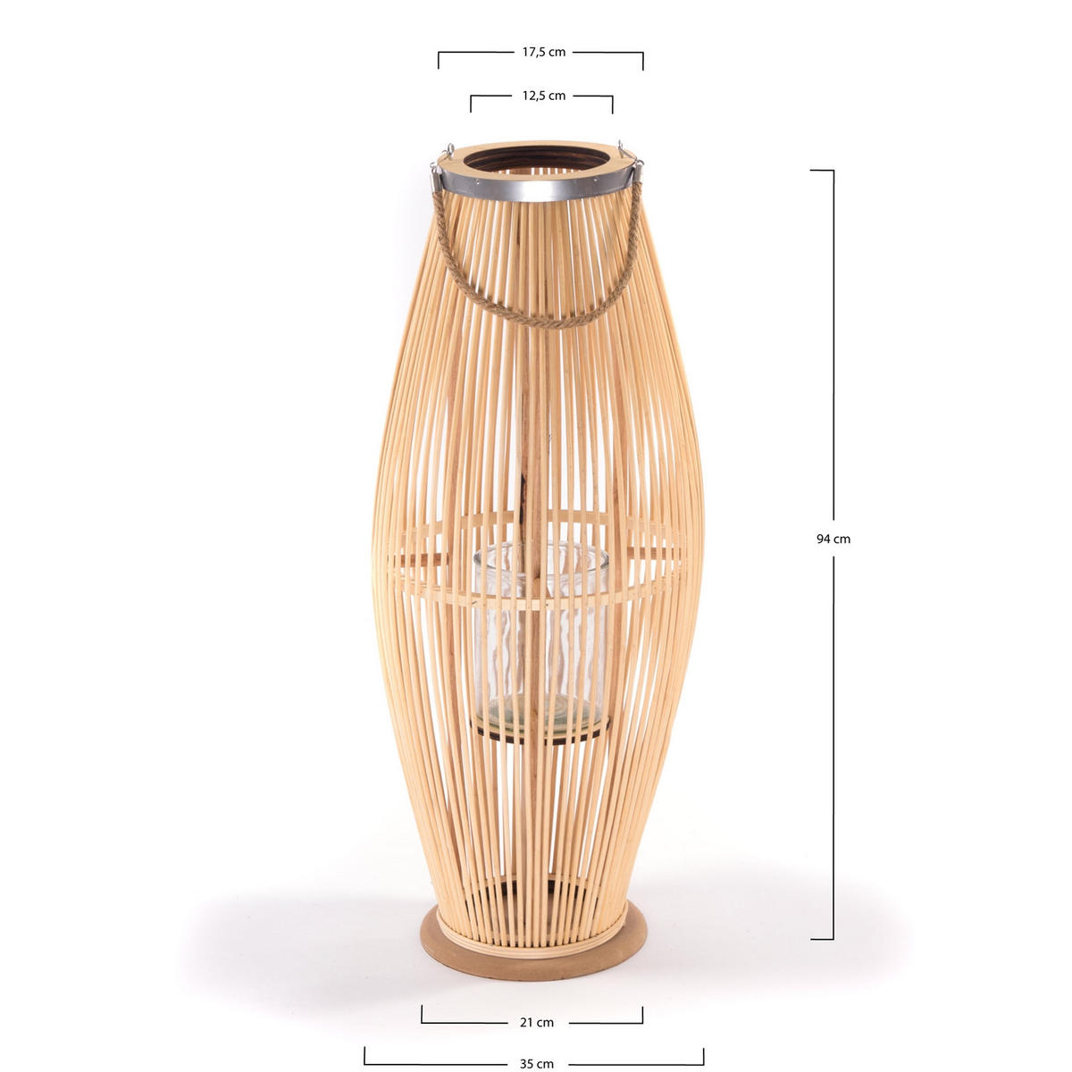 LATERNE Zya 90 Bambus, mit Henkel und Glaseinsatz naturfarben - Naturfarben, Holz (35/95/35cm) - CREEDWOOD