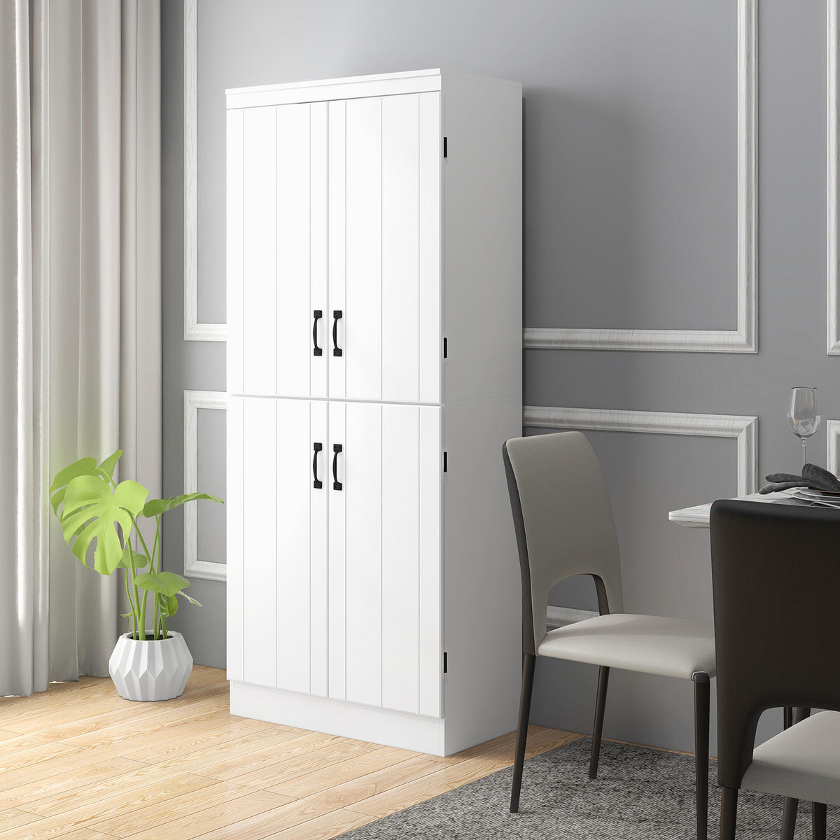 HIGHBOARD DE-11054 4 Türen & 6 verstellbare Böden Weiß - Weiß, Holzwerkstoff (40/176.7/76cm) - ComfortXL