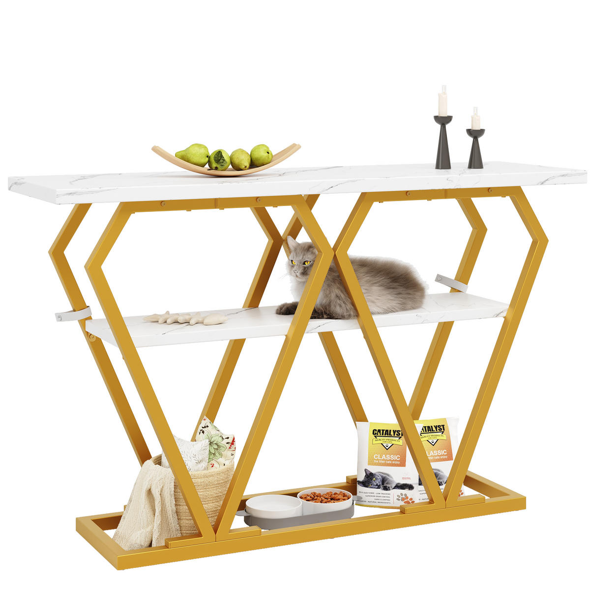 KONSOLENTISCH 120/29,5/80 cm Weiß in Marmoroptik mit Ablage MDF Metall - Weiß, Holzwerkstoff (120/29.5/80cm) - OKWISH