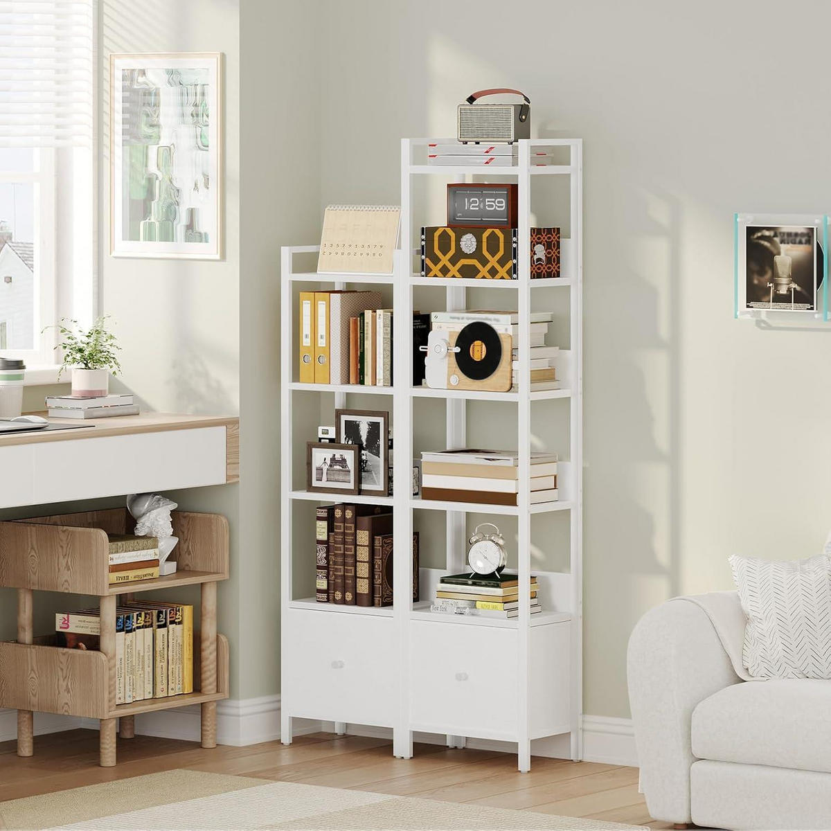BÜCHERREGAL mit Schublade 33 x 24 x 157,5 cm Weiß - Weiß, Holzwerkstoff (33/157.5/24cm)