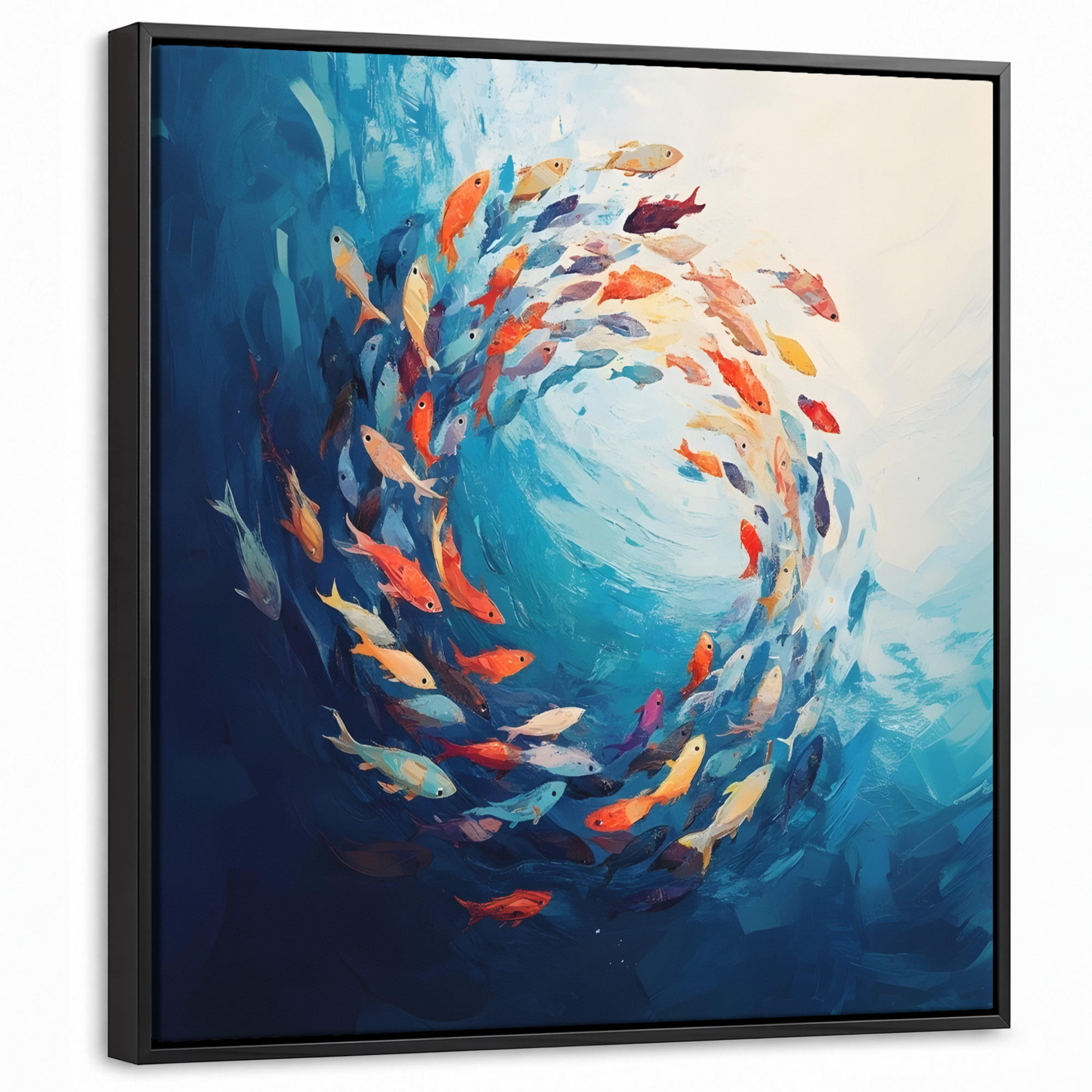 LEINWAND Bilder mit Rahmen - Meer - Fische - Bunt - Dynamisch - 50x50 - Hellblau, Textil (50/50cm) - MuchoWow