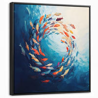 LEINWAND Bilder mit Rahmen - Meer - Fische - Bunt - Dynamisch - 50x50 - Hellblau, Textil (50/50cm) - MuchoWow