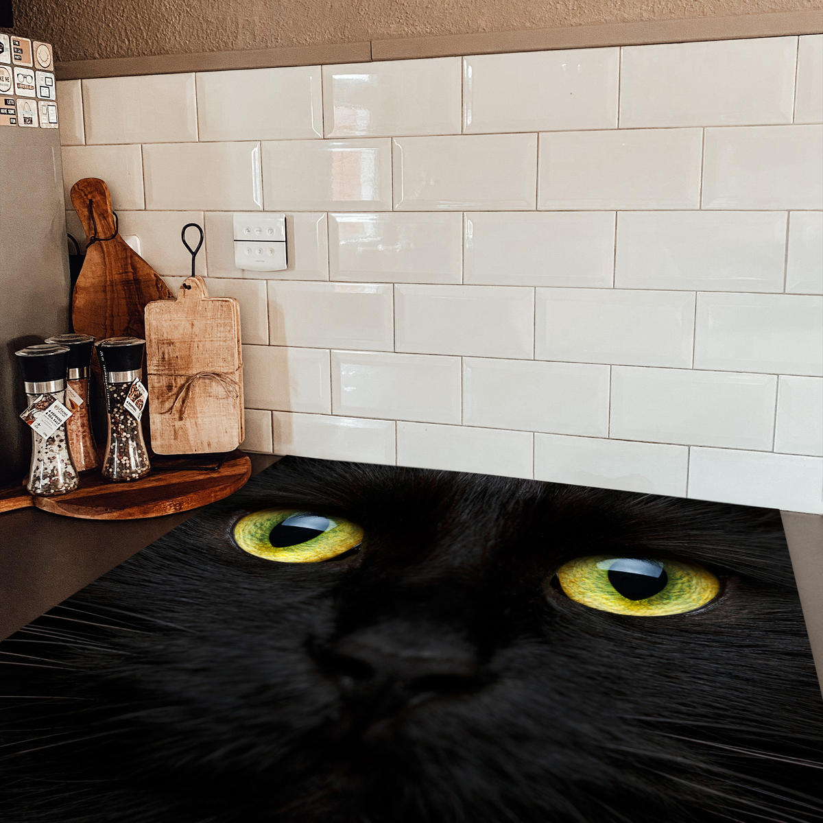 HERDABDECKPLATTE Katze - Augen - Gelb - Schwarz Induktionsmatte 78x78 cm - Schwarz, Kunststoff (78/78/0.2cm) - MuchoWow