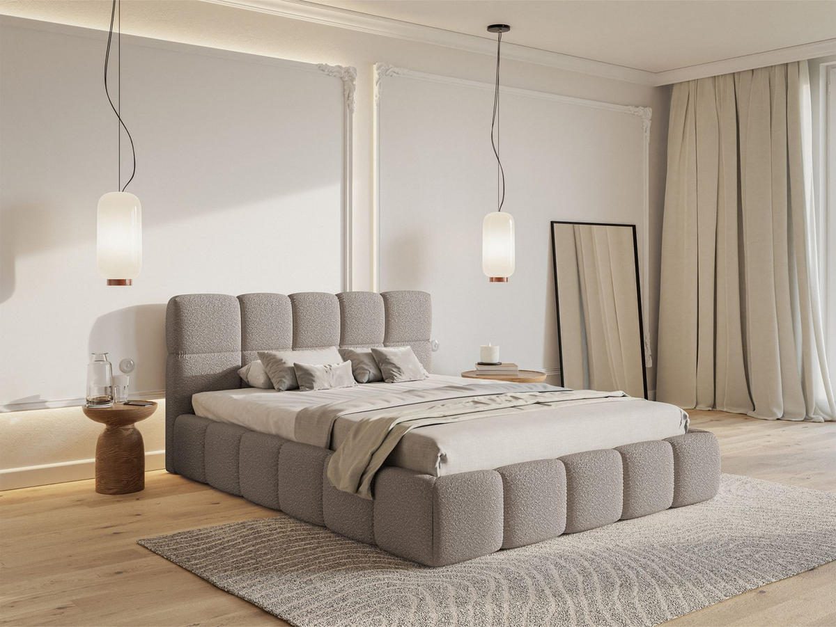 POLSTERBETT Cloudy Hellgrau Bouclé, 120x200 cm - Hellgrau/Schwarz, Kunststoff/Textil (120/200cm) - Selsey