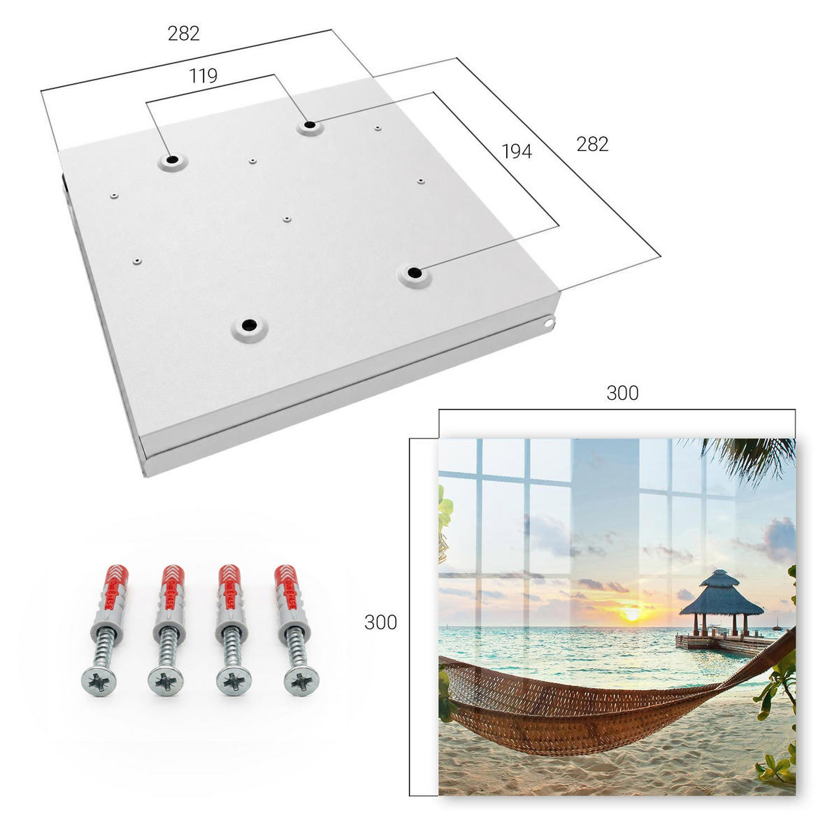 SCHLÜSSELBOX Weiß 30x30 cm – Türöffnung nach rechts - Strandentspannung - Blau, Metall (30/30/5cm) - TULUP