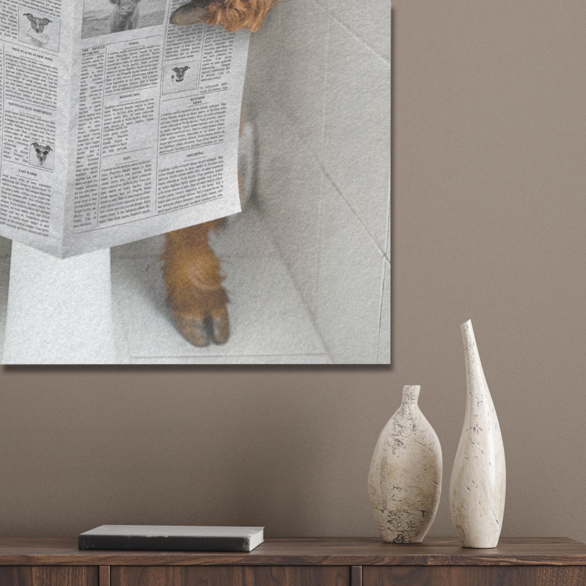 AKUSTIKPANEEL Schottisches Hochlandrind - Tier - Zeitung - Toilette 60x80 cm - Kastanienfarben, Textil (60/0.9/80cm) - MuchoWow
