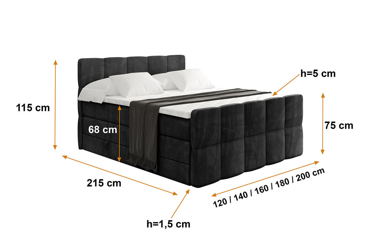 BOXSPRINGBETT mit Matratze und Lattenrost - LIRO-Z KING-160x200 - Schwarz Casablanca - Schwarz, Holzwerkstoff (160/200cm) - ALTDECOR