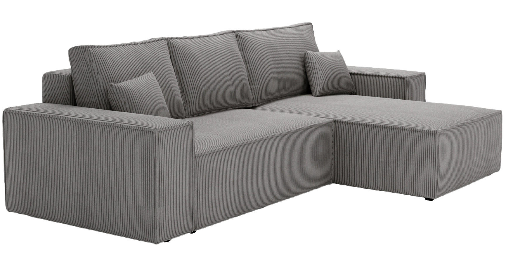 ECKSOFA Bergamo L mit Cordstoff, 280 cm, Schlaffunktion, Rechts - Grau - Grau, Holz (189/277cm) - Emporius