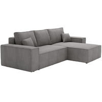 ECKSOFA Bergamo L mit Cordstoff, 280 cm, Schlaffunktion, Rechts - Grau - Grau, Holz (189/277cm) - Emporius