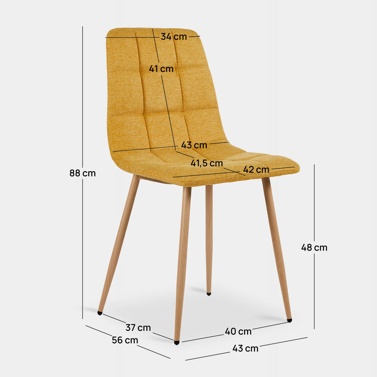 ESSZIMMERSTUHL Ailan Senf / Gelb 43 cm x 88 cm 4er-Set - Dunkelgelb, Textil (43/88/56cm) - Klast Home
