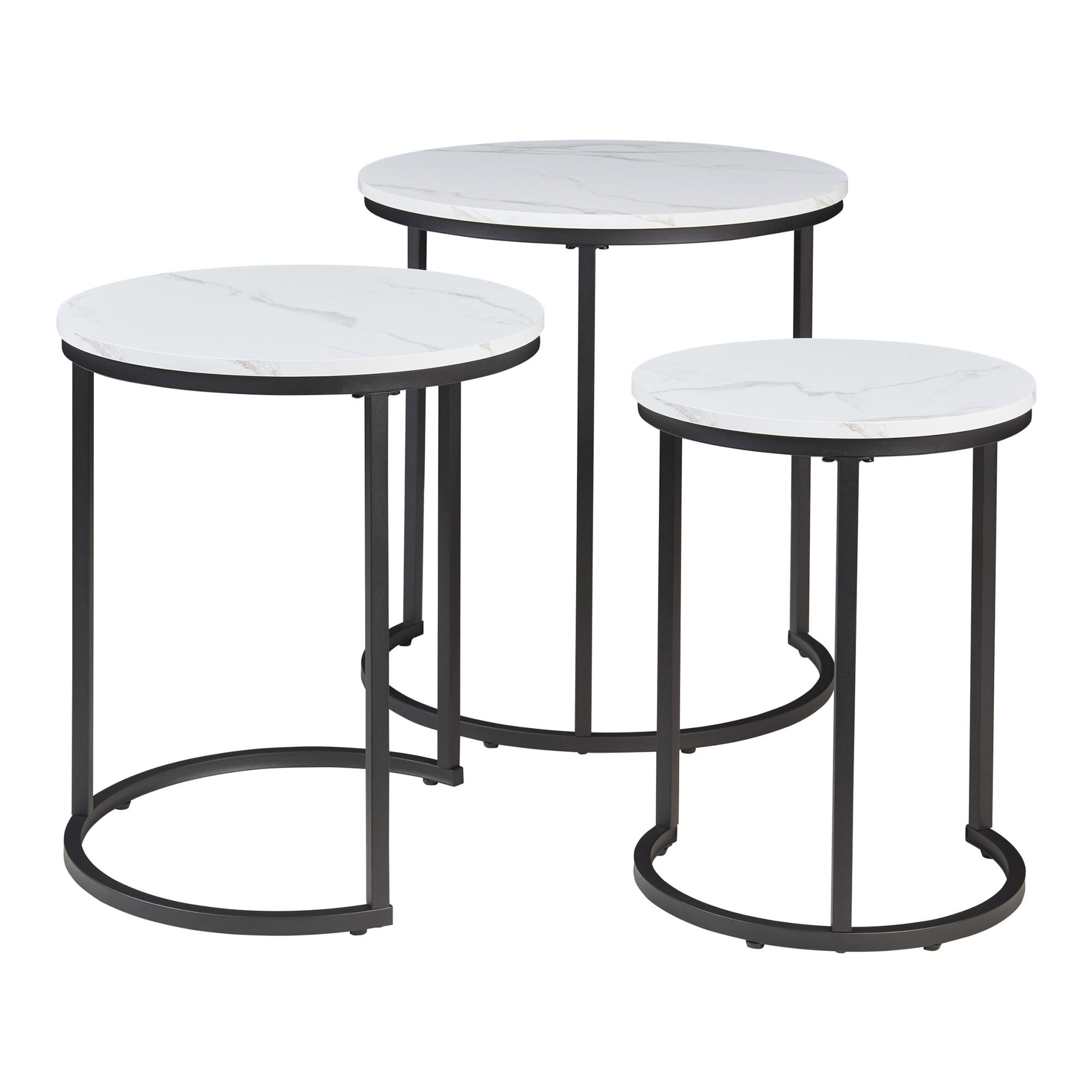 BEISTELLTISCH-SET 3 TLG. Ulricehamn - Schwarz/Weiß, Holzwerkstoff/Metall (56.5/56.5/60cm) - [en.casa]