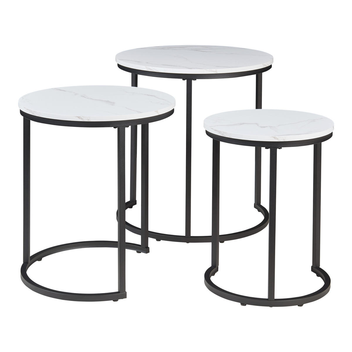 BEISTELLTISCH-SET 3 TLG. Ulricehamn - Schwarz/Weiß, Holzwerkstoff/Metall (56.5/56.5/60cm) - [en.casa]