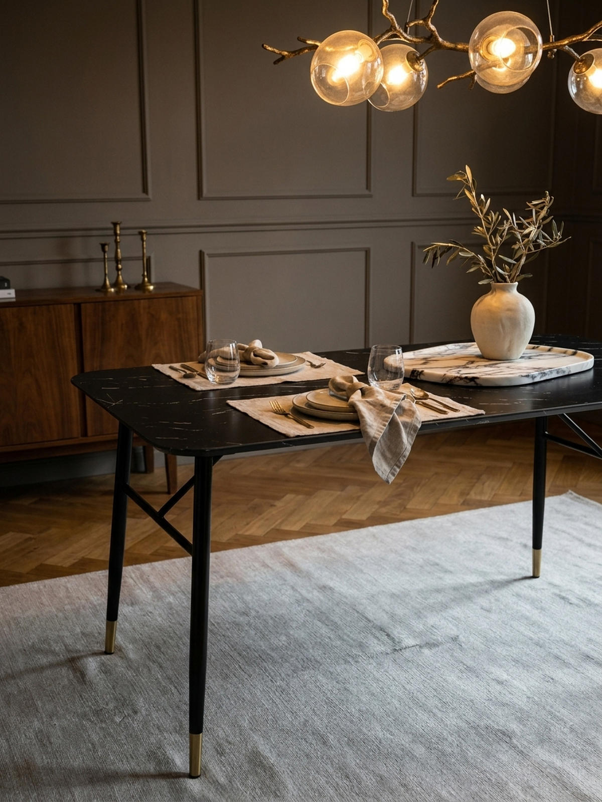 ESSTISCH Marmoroptik Metall Rechteckig Modern Klein, Schwarz 160x80x76 cm - Goldfarben/Schwarz, Holzwerkstoff/Metall (80/160/76cm) - KADIMA DESIGN