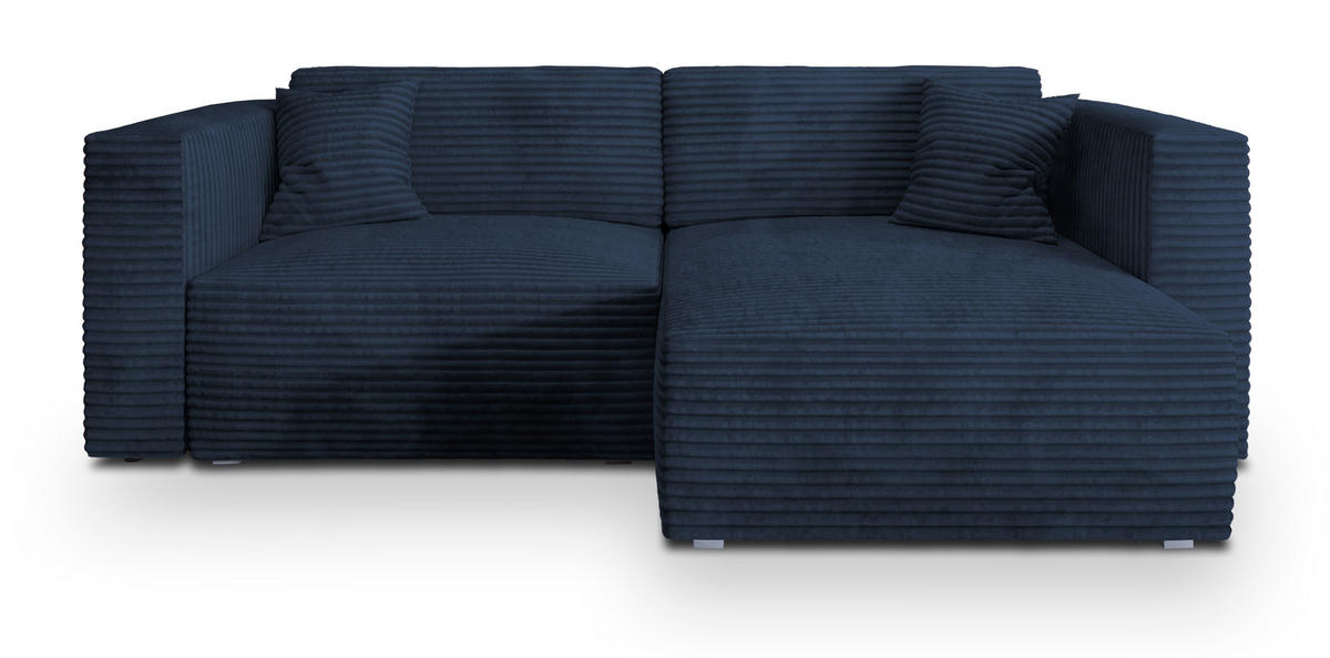 ECKSOFA NERIO Blau Kordstoff mit Schlaffunktion - Blau, Holz (245/148cm) - MASSENO