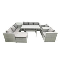 GARTENMÖBEL SET mit 3-Sitzer-Sofa und 2 Stühle, Esstisch,Beistelltisch,Großer Fußhocker Polyrattan Hellgrau 9-Sitzer - Hellgrau/Grau, Glas/Kunststoff - Fimous