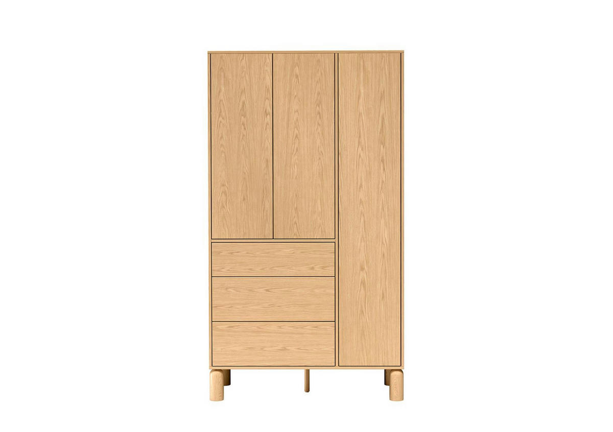 KLEIDERSCHRANK Sanden Ecihe, dreitürige Drehtürenschränk mit Schubladen - Eichefarben, Holzwerkstoff (110/197/55cm) - Bettso