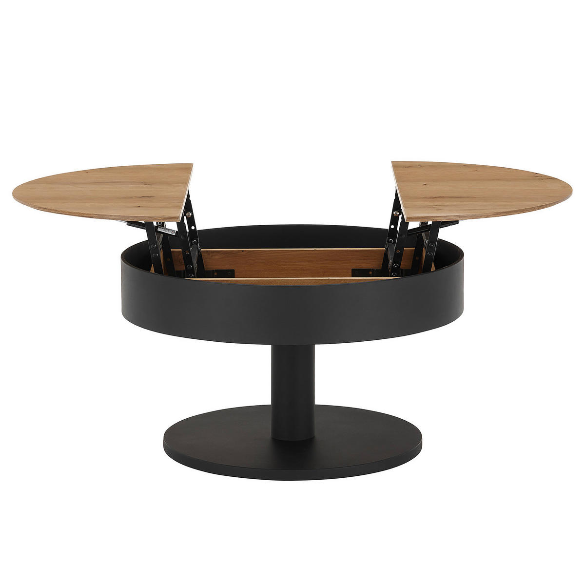 FUNKTIONALER COUCHTISCH - Eiche Dekor / Schwarz - Schwarz/Braun, Holzwerkstoff/Metall (79/79/45cm) - home24