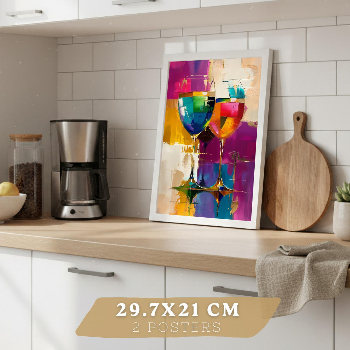 PLAKAT Sada 2 Pop Wine A4 Bílý rám - bílá, papír (29.7/1/21cm) - Nacnic