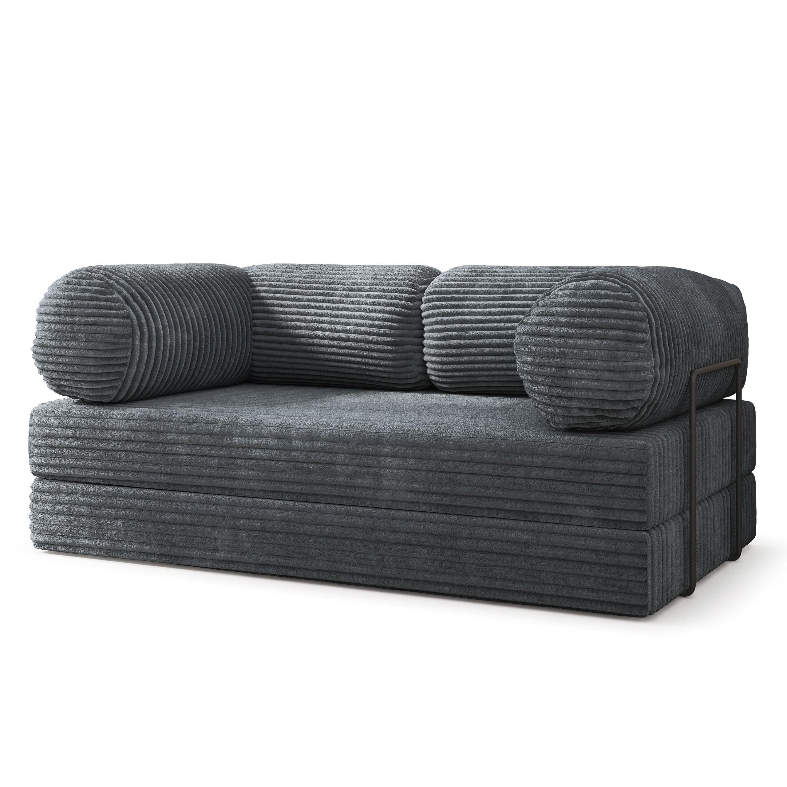 BETTSOFA ALVIO aus Schaumstoff Kordstoff Grau Schlaffunktion - Dunkelgrau, Textil (170/68/80cm) - MASSENO