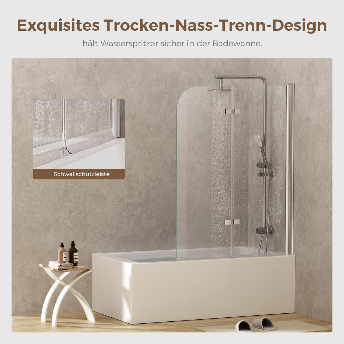 BADEWANNENAUFSATZ 120/140 cm Chrom 2-tlg. faltbar 6 mm mit beidseitiger Nano-Beschichtung - Chromfarben, Glas (120/140cm) - S'AFIELINA
