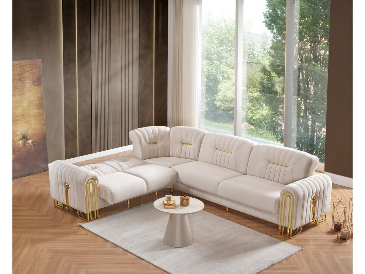 ECKSCHLAFSOFA Bogota Creme - Langer Schenkel Rechts - Creme, Holzwerkstoff/Metall (245/310cm)