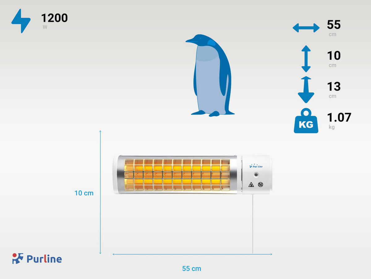 HALOGEN-HEIZUNG für Wandmontage Weiß für Außenbereich und Bad 1200 W - Weiß, Kunststoff/Metall (55/10/13cm) - Purline