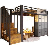 HOCHBETT 90/200 cm aus Metall und MDF mit Schubladen, Kleiderstange und Treppe mit Stauraum, Schwarz/Weiß - Weiß, Holzwerkstoff (90/200cm) - Redom