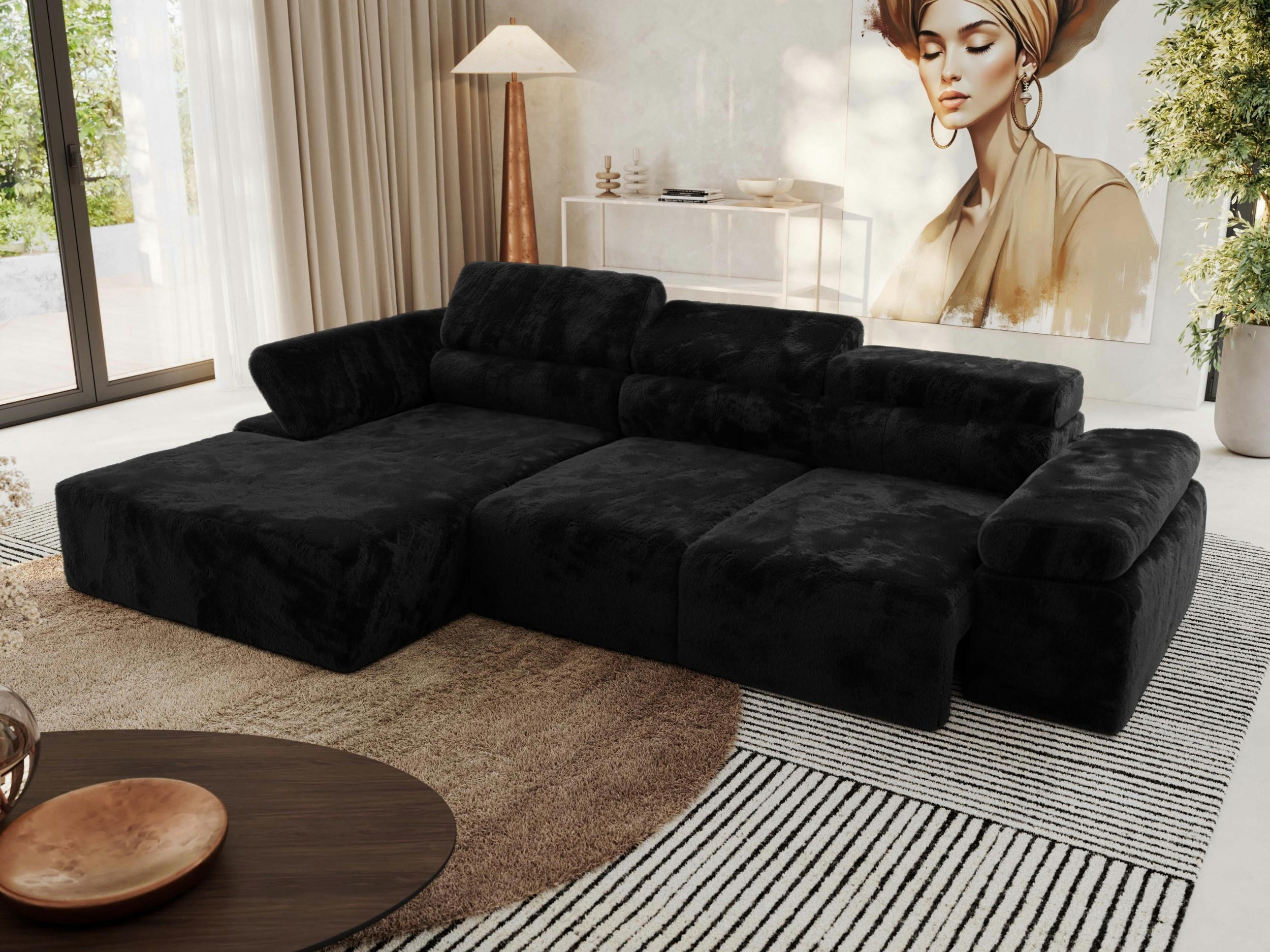 ECKSOFA RILASSO L Schwarz Plüsch - links - Schwarz, Kunststoff/Textil (296/174cm) - MKS