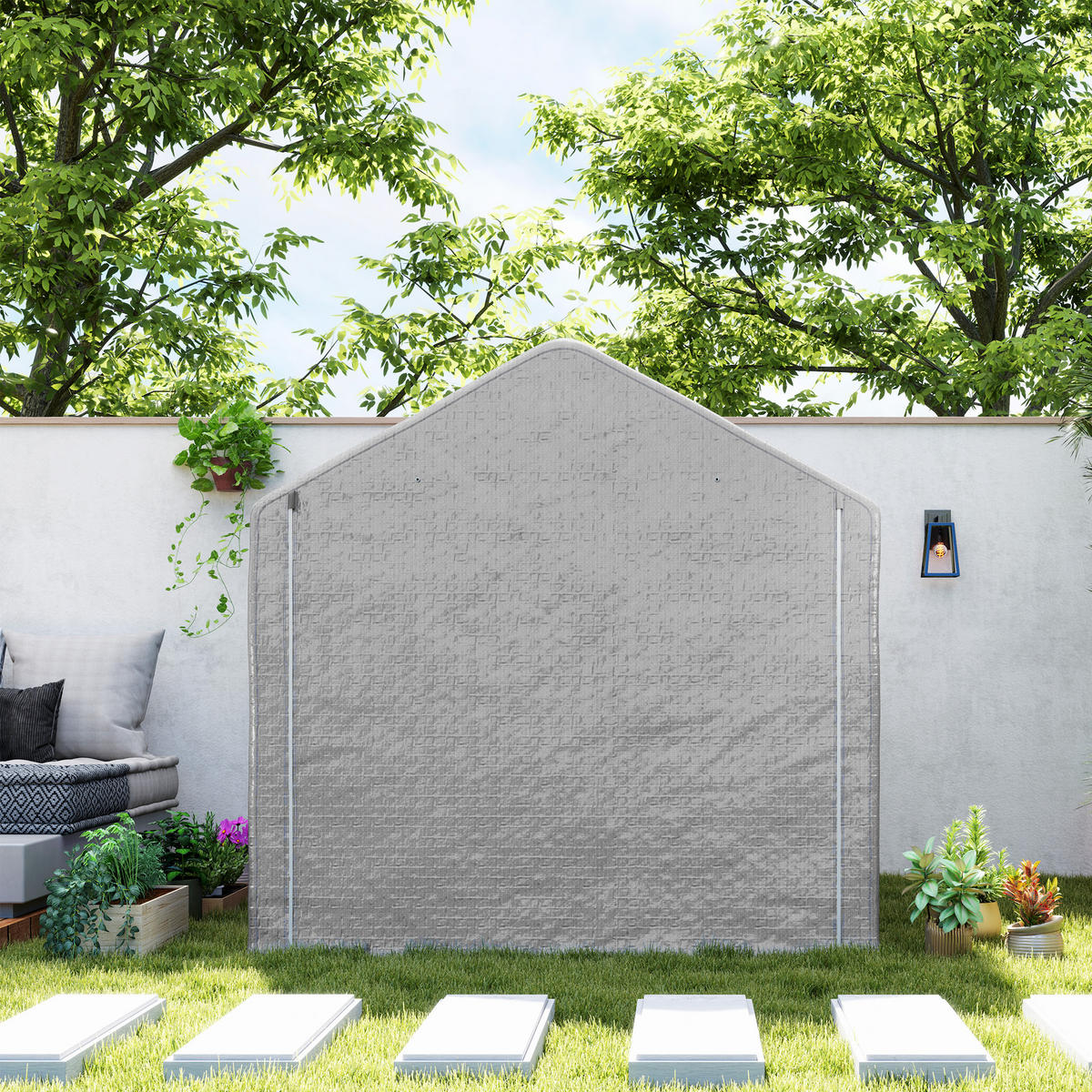 FAHRRADGARAGE DE-16848 2x2x2 m mit verzinktem Stahlrahmen Grau - Grau, Kunststoff (200/200/200cm) - ComfortXL