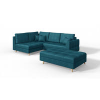 ECKSOFA MIT HOCKER Lorine Mikrofaser Blau - Blau/Hellbraun, Buchenholz/Textil (231/161cm) - S-Style Möbel