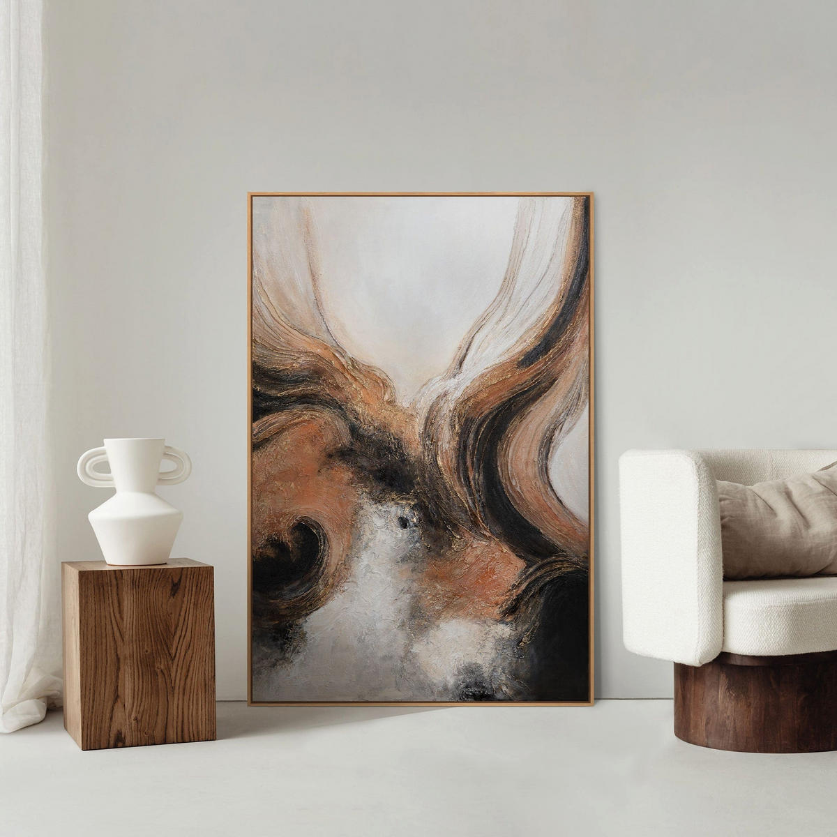 GEMÄLDE Element in Bewegung Schattenfugenrahmen Eichefarben 120x80 cm - Eichefarben, Holz (120/80cm) - YS-art gallery