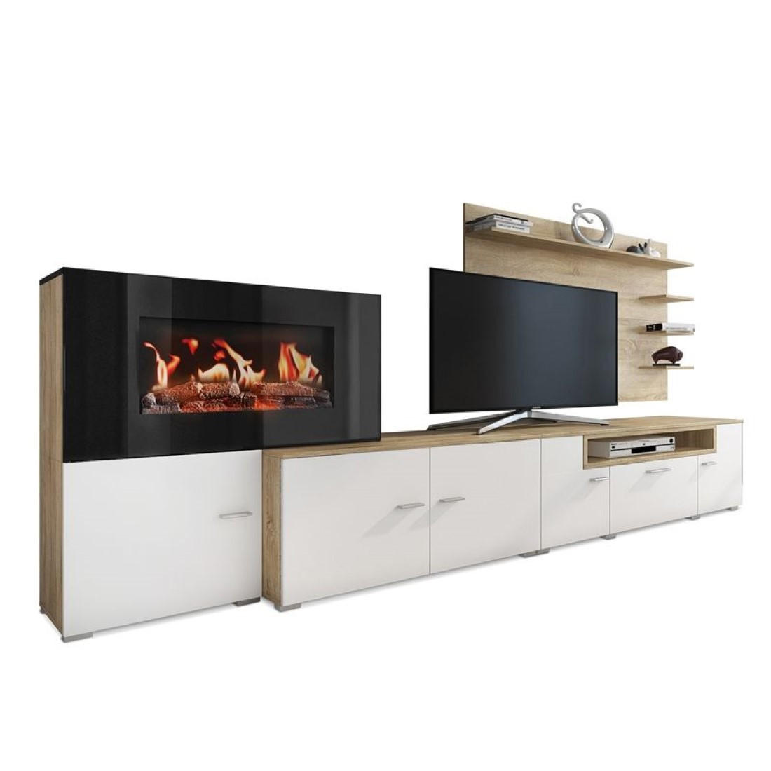 WOHNWAND Elektrokamin MattWeiß, Helle Eiche - Eichefarben/Weiß, Holzwerkstoff (290/170/45cm) - Skraut Home