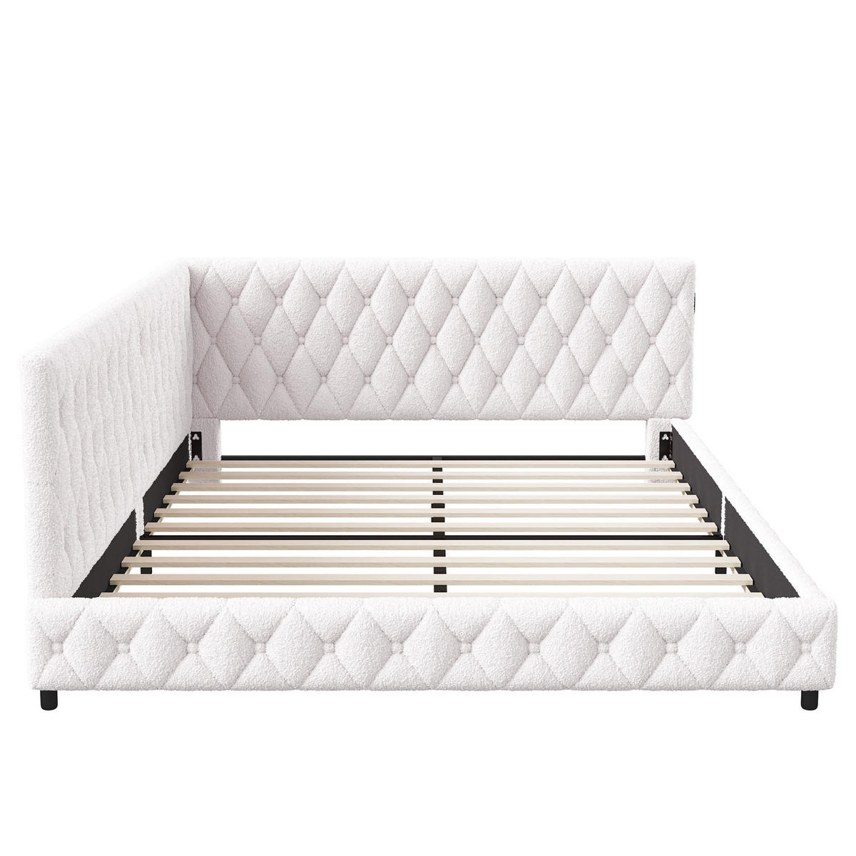 TAGESBETT Polsterbett 140x200 cm, Beige, LED-Beleuchtung und USB-Anschluss - Beige, Textil/Metall (140/200cm)