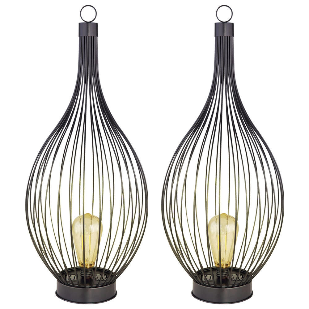 LED AUSSENLEUCHTE Käfig Design Schwarz 2er Set - Schwarz, Metall (25/25/57cm)